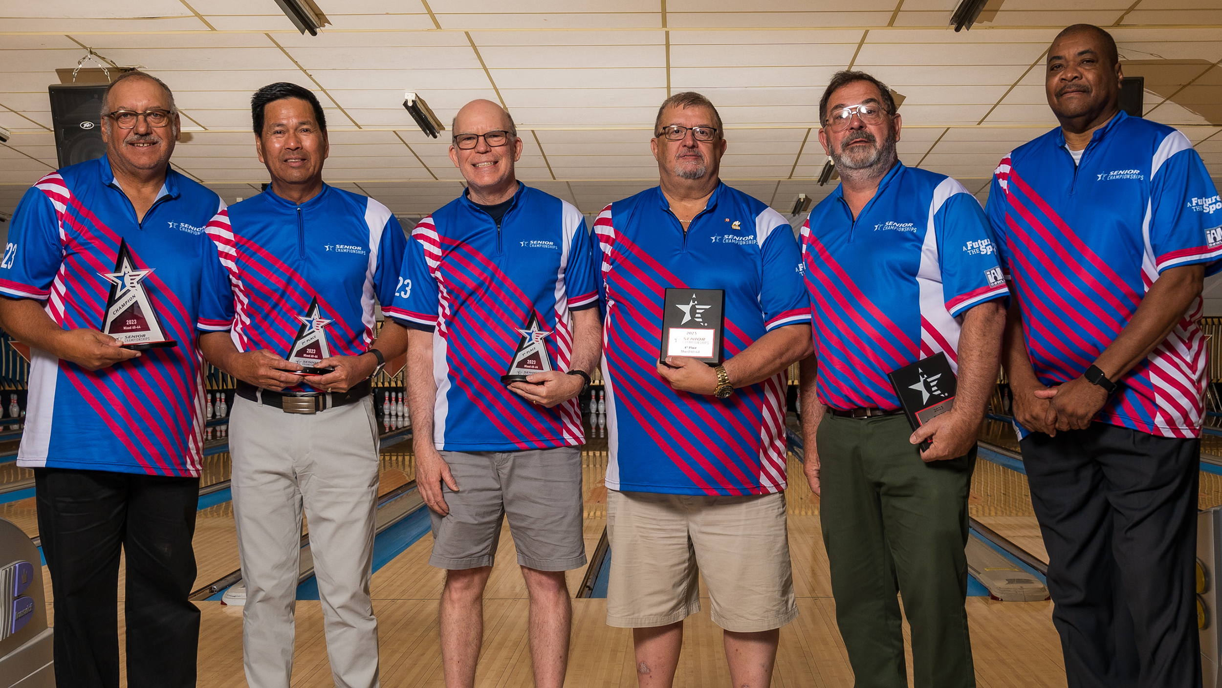 The top six finishers in Mixed 60-64 at the 2023 USBC Senior Championships.