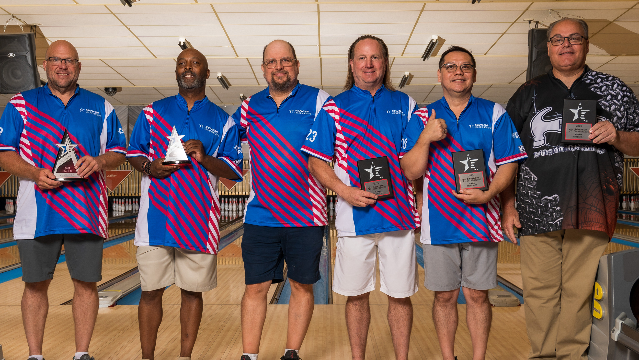 The top six finishers in Mixed 50-54 at the 2023 USBC Senior Championships.