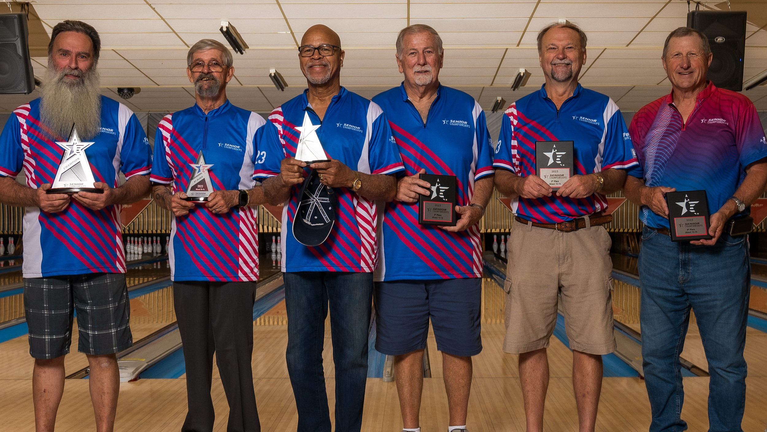The top six finishers in Mixed 70-74 at the 2023 USBC Senior Championships.