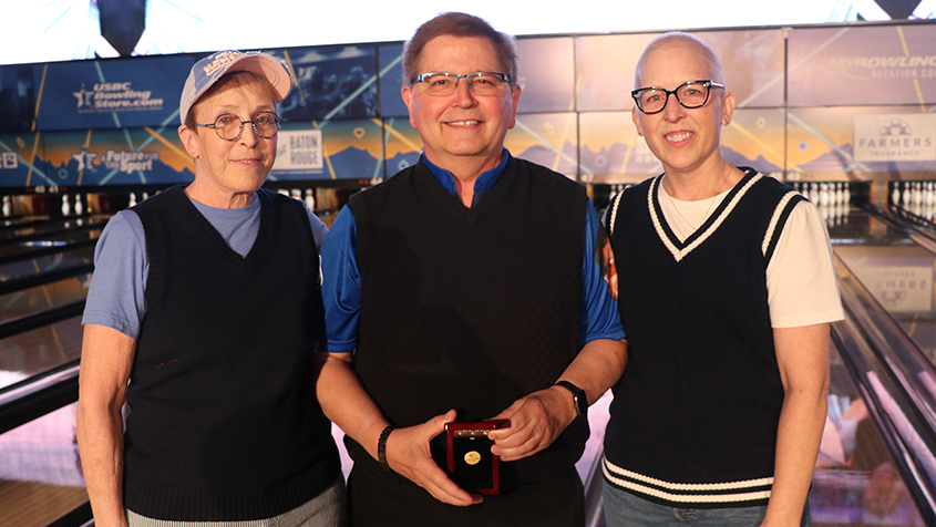 John Eiss celebrates his 50th consecutive appearance at the USBC Open Championships alongside family