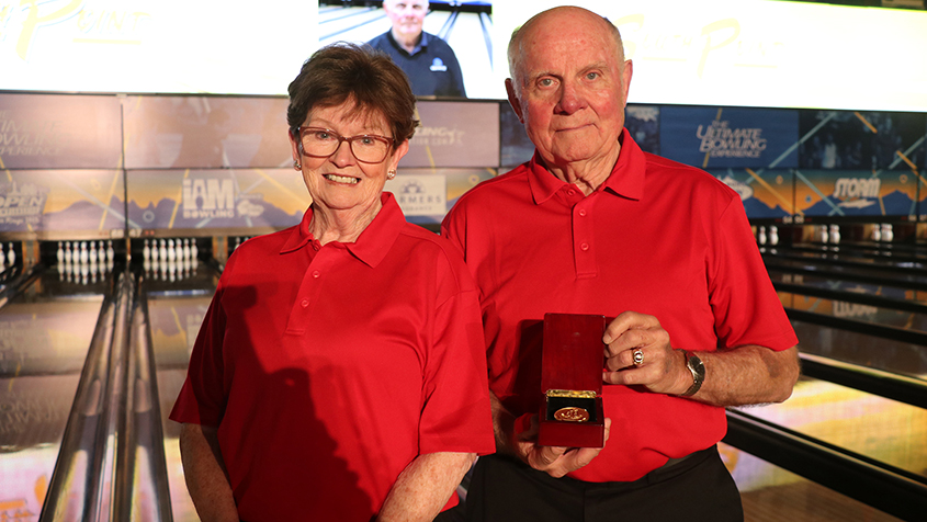 Dale Diamond and his wife, Janann, celebrate his 60th appearance at the USBC Open Championships